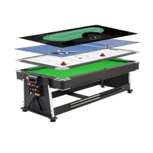 שולחן סנוקר משולב 5 ב -1 איכותי 250608 בגודל 7 פיט, בעל 5 מצבים בצבע שחור בד ירוק